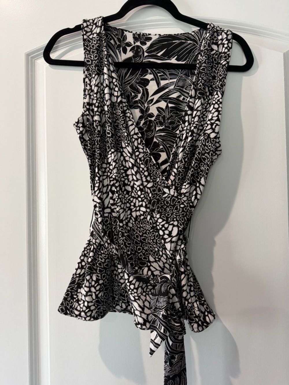 White House Black Market- Reversible Black and White Printed Sleeveless Wrap Top